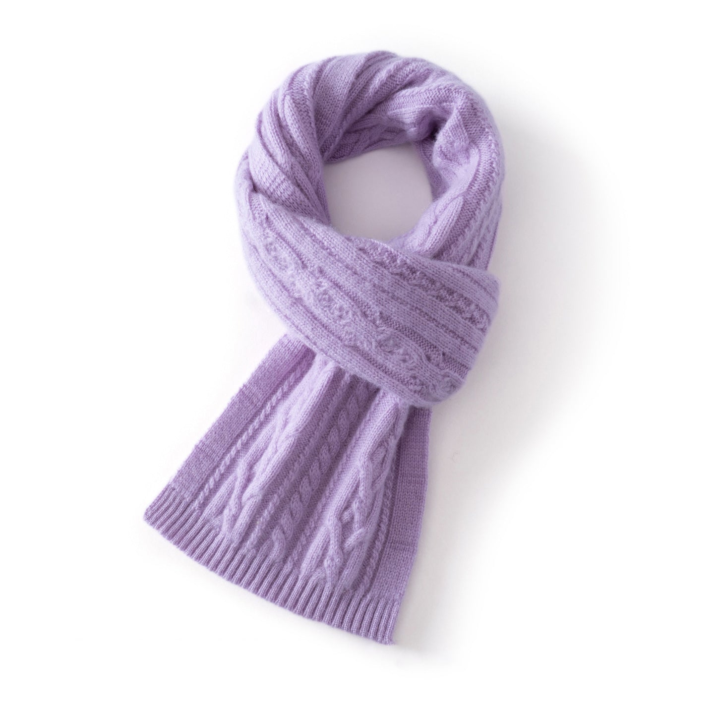 Kids Colorful Knit Cashmere Scarf Pure Cashmere Cable Scarf with Ribbed Ends
