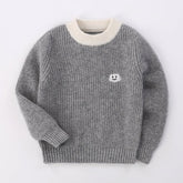 Kids Ribbed Cashmere Sweater Smiley Patch Crew Neck Cashmere Pullover