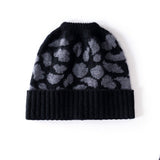 Leopard Jacquard Cashmere Beanie for Women Rib Knit Cashmere Hat
