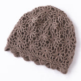 Lightweight Cashmere Floral Knit Cap Handmade Cashmere Beanie for Women