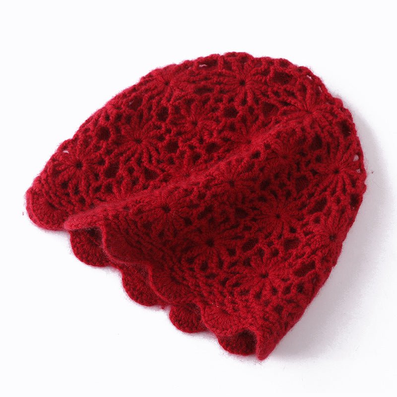 Lightweight Cashmere Floral Knit Cap Handmade Cashmere Beanie for Women