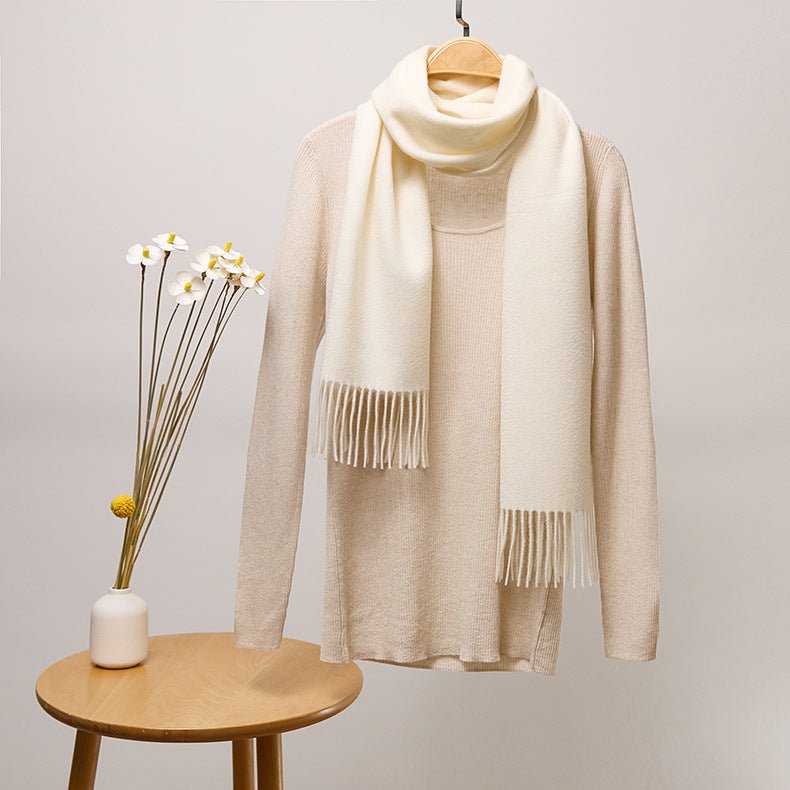 Long Plaid Cashmere Scarf With Tassel Winter Warps With Fringe Style 38 L