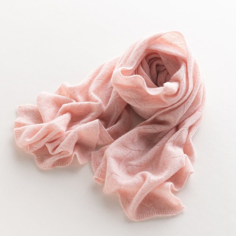 Long Cut - out Cashmere Scarf for Women Double Layer Solid Cashmere Shawl and Wraps
