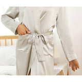 Long Mulberry Silk Robe Luxury 100% Silk Bathrobe Silver Gray XS