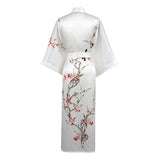 Long Silk Kimono For Women Cherry Blossom Printing Silk Robe