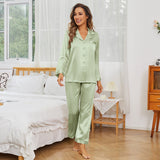 Womens Long Silk Pajamas Set Classic Luxury Silk Sleepwear