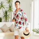 Men's Flower Printed Silk Shirts Button Down Silk Dress Shirt