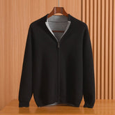 Mens Full - Zip Mock Neck Pure Cashmere Cardigan Stand Collar Cashmere Coat