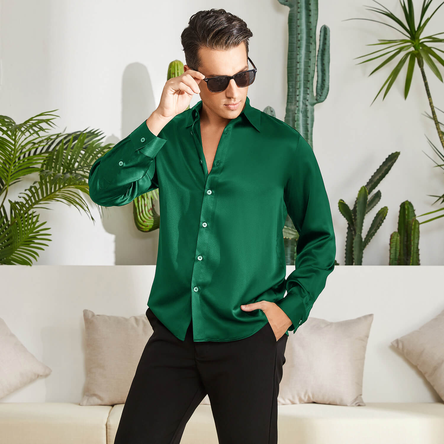 Men's Silk Button - Down Shirt Silk Casual Silk Dress Shirts