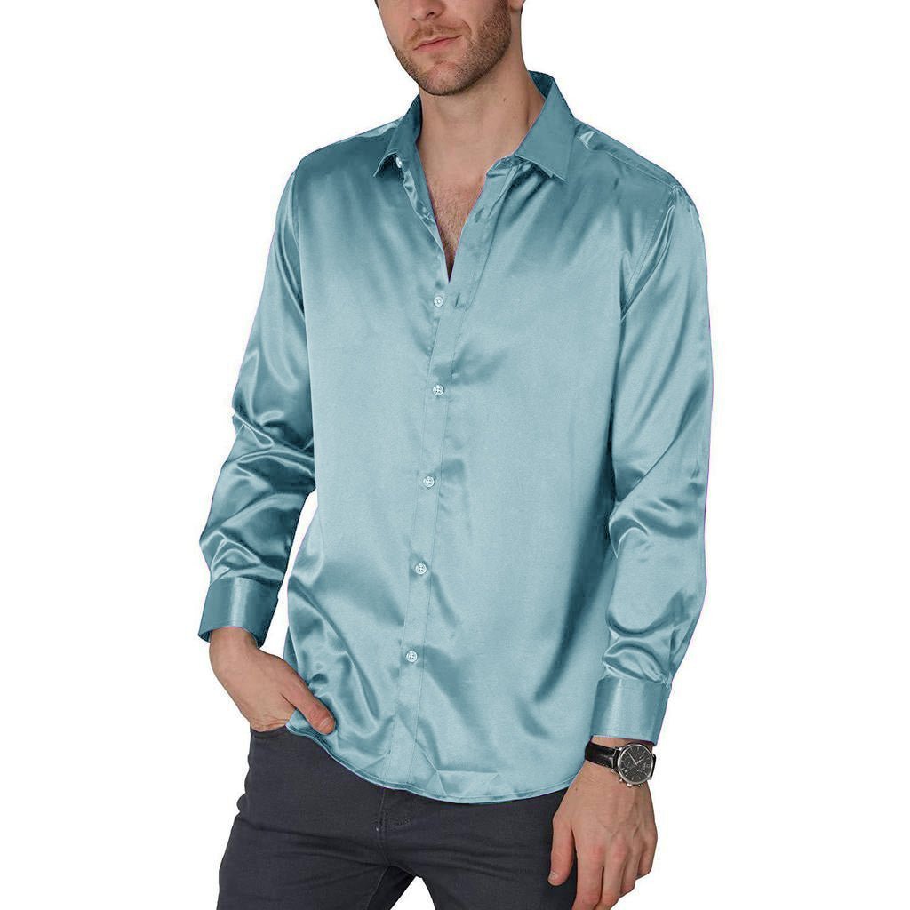 Men's Silk Dress Shirt Luxury Casual Party Silk Shirts