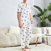 Men's Silk Pajamas Set Short Sleeves Butterfly Print Silk Nightwear