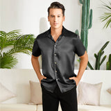 Men's Silk T-Shirt Luxury Button Down Silk Short Dress Shirt