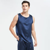 Mens Silk Tank Top Set Sleeveless Short Silk Pajamas Set