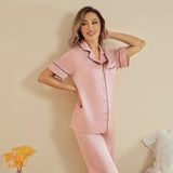 Classic Silk Pajamas Short Sleeve Long Pants Silk Pjs