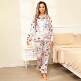 Luxury Print Silk Pajamas Floral Butterfly Silk Pajamas Set