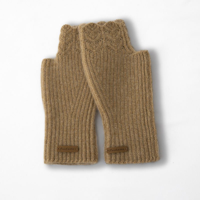 pure cashmere knitted gloves for women soft cashmere fingerless mitts for winter