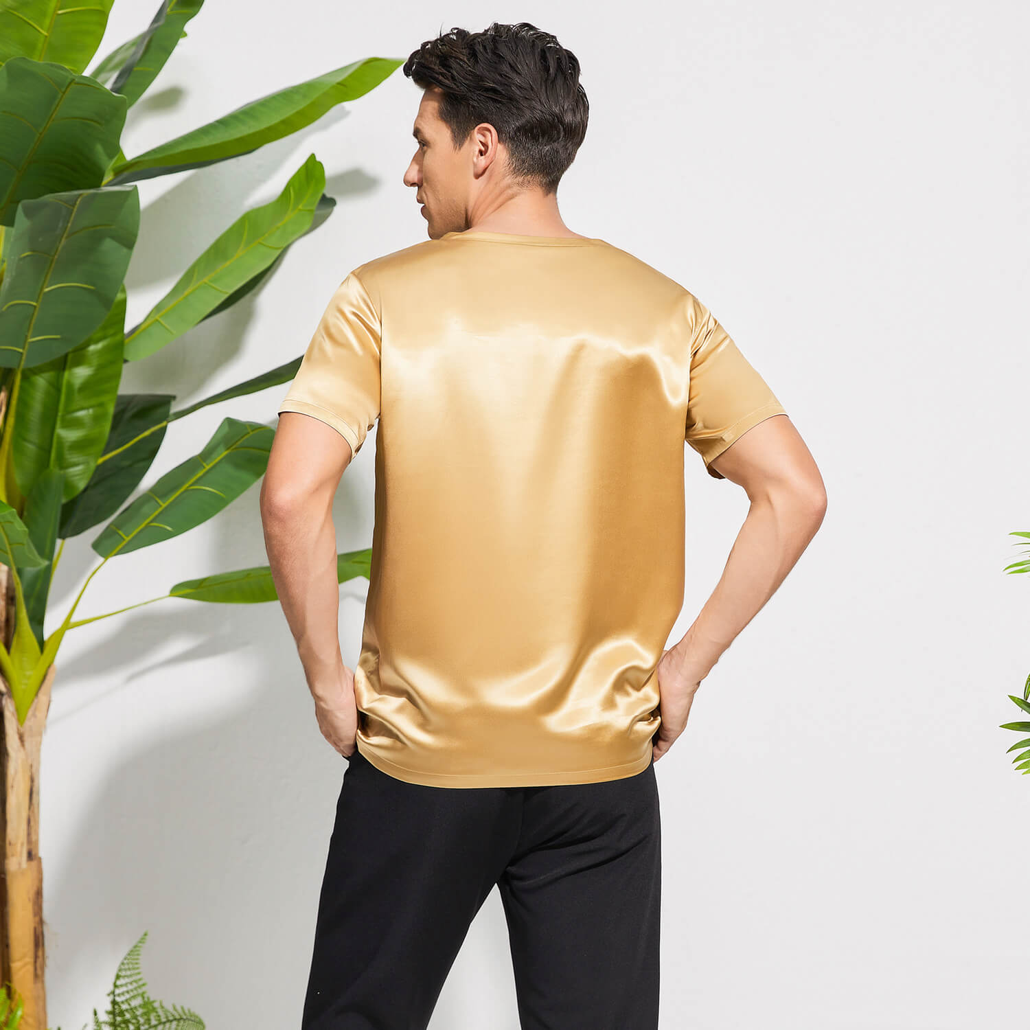 Pure Silk T-Shirts For Men Luxury V - Neck Silk Top Tee