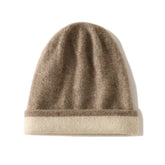Reversible Double Layer Cashmere Knit Beanie Double Sided Cashmere Hat Folded Edge
