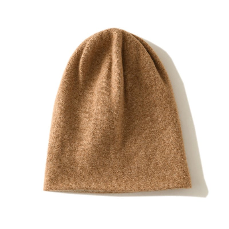 Reversible Double Layer Cashmere Knit Beanie Double Sided Cashmere Hat Folded Edge