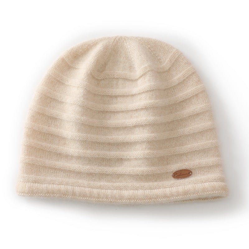 Rib Textured Pure Cashmere Beanie Unisex Thick Cashmere Knit Hat