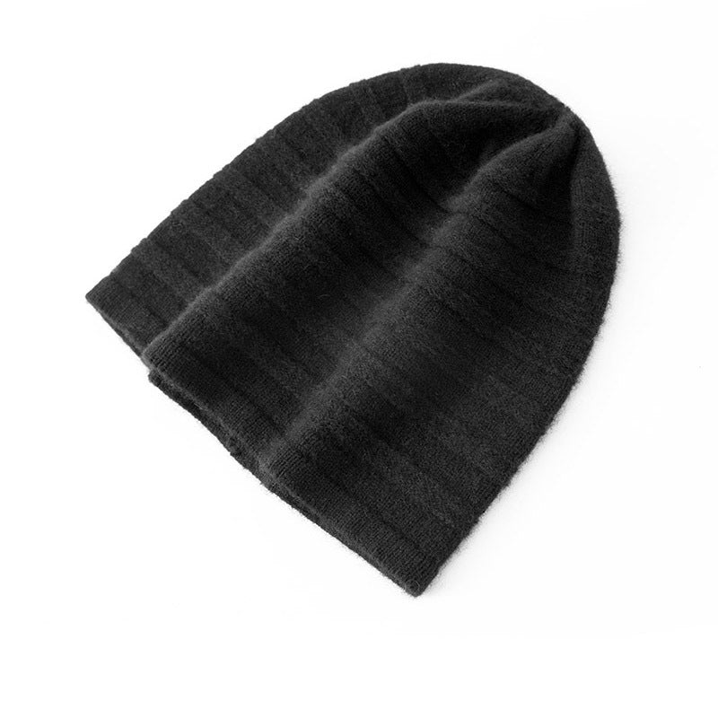 Ribbed Stripe Cashmere Knit Beanie Cashmere Slouchy Beanie Cashmere Winter Hat