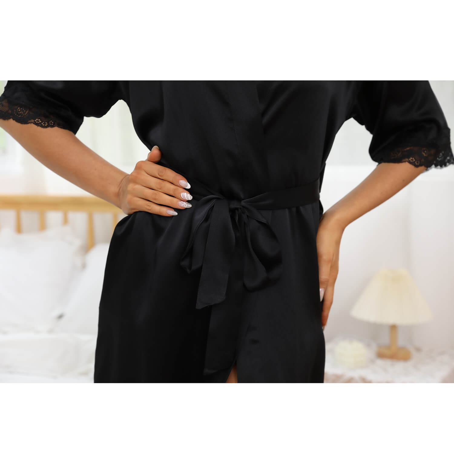 Womens Silk Robes 100% Sexy Lace Silk Kimono Robe