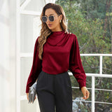 Silk Blouses For Women Dressy Long Mock Neck Silk Shirts