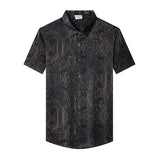 Silk Shirts for Men Short Sleeve Baroque Pattern Silk Dress Shirt