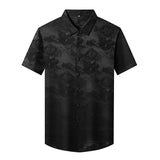 Silk Shirts for Men Short Sleeve Jacquard Silk Button Up Shirt