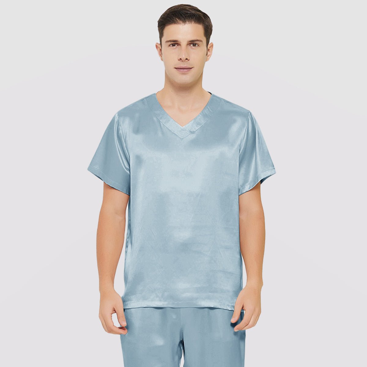 Mens Short Silk Pajama Set Silk Two Piece V Neck Silk Sleepwear