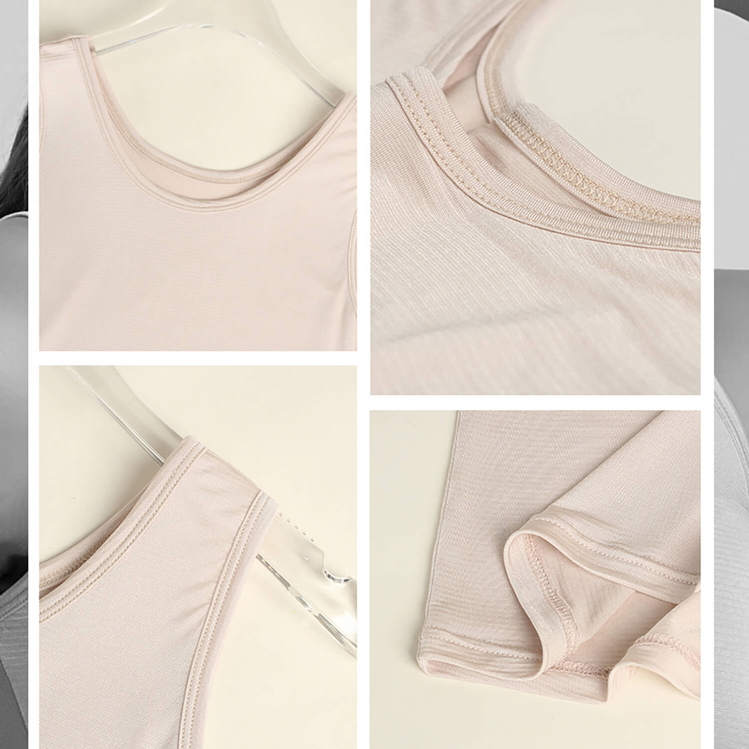 Summer Sleeveless Silk Vest Silk Knitted Bottoming Shirts Beige XS