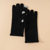 Soft Knit Cashmere Gloves Touch Tip Design Roll Edge Hem