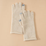 Soft Knit Cashmere Gloves Touch Tip Design Roll Edge Hem