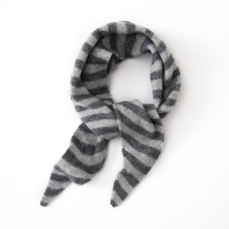 Striped Cashmere Triangle Scarf Pure Cashmere Knit Scarf Neck Scarf
