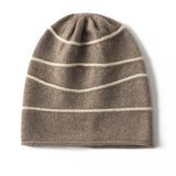 Striped Pure Cashmere Beanie Horizontal Stripe Cashmere Winter Hat