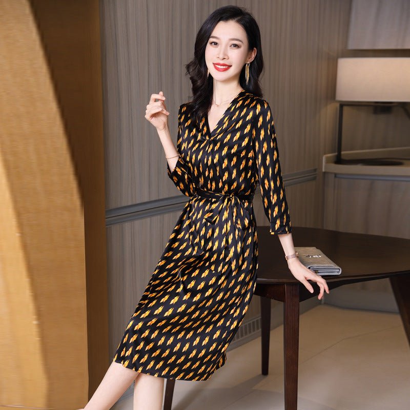 Summer Silk Floral Dress Printed pure silk dresses with sash