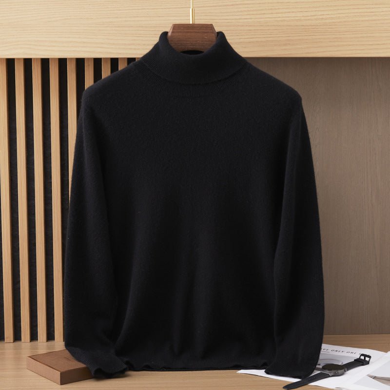 Mens Turtleneck Cashmere Sweater Long Sleeve Ribbed Hem Multi Colors