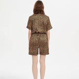 Two - piece Leopard Printed Silk Pajama Shorts Set
