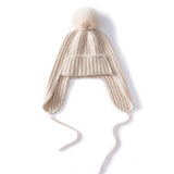 Unisex Cashmere Earflap Hat with Pom - Pom Cashmere Beanie with Tie