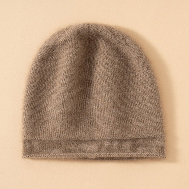 Unisex Pure Cashmere Knit Cap Cashmere Beanie Hat Curl Edge