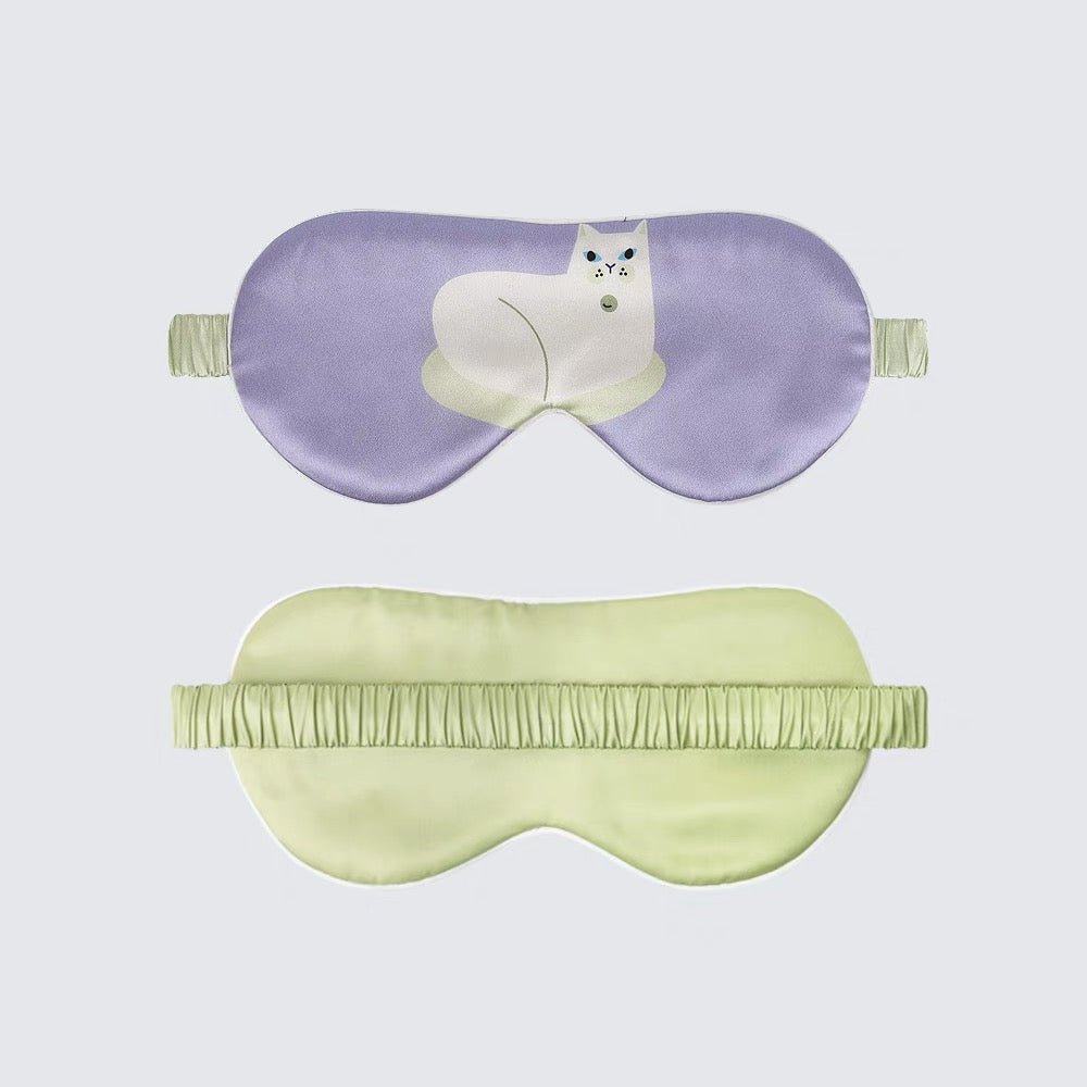 Unisex Silk Eye Mask with Cat Illustration Double Sided Silk Sleep Mask
