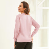 V Neck & Ribbon Silk Blouse For Women Long Sleeves Silk Shirt