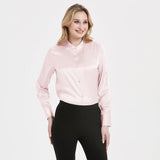 Women Band Collar Silk Blouse For Women 100% Pure Silk Blouse with Pocket