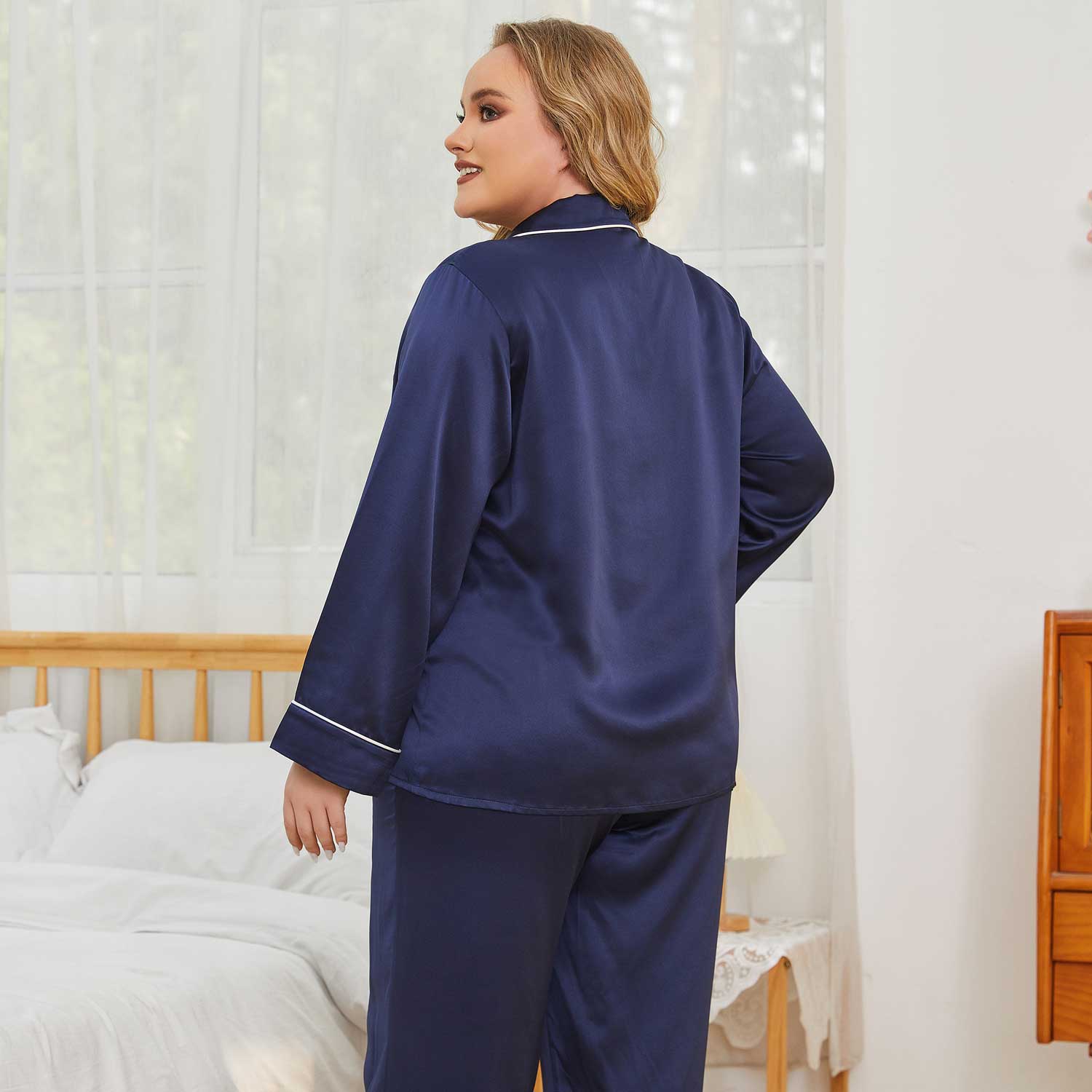 Women Plus Size Silk Pajamas 100% Silk Two Piece Pjs