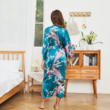 Women Silk Kimono Hand Painted Peacock & Flowers Nightwear