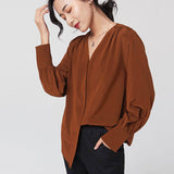 Women Silk Shirt 100% Mulberry Long Sleeves V Neck Work Silk Blouse