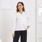 Women V Neck Silk Blouse Long Sleeves Office Work Silk Shirts