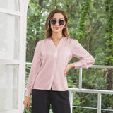 Women V Neck Silk Blouse Long Sleeves Office Work Silk Shirts