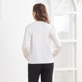 Women V Neck Silk Blouse Long Sleeves Office Work Silk Shirts