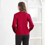 Women V Neck Silk Blouse Long Sleeves Office Work Silk Shirts